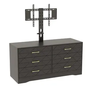 Modern TV Stand Dresser with Adjustable Mount for 32-80 Inch TVs – 6 Drawer Storage Cabinet – Media Console Table – Bedroom & Living Room Furniture