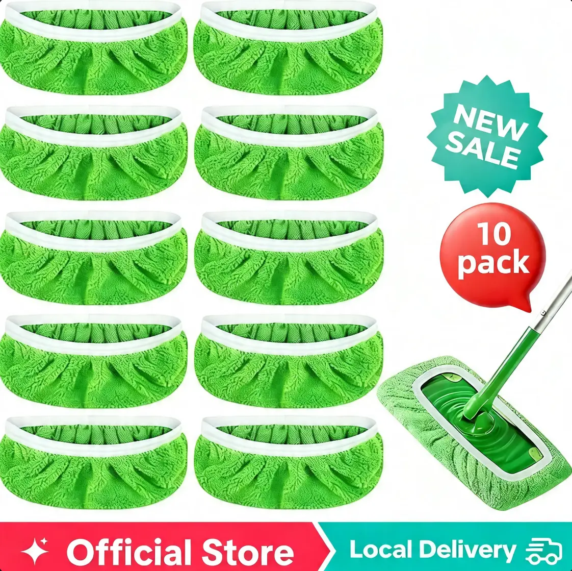 10-Pack Reusable Coral Fleece Mop Pad Refills - Compatible with Swiffer Sweeper Mop, 10x4.5" Flat Pad & 17x5" Sizes, Machinewashable Cloth Refill, Water Absorbent Microfiber for Hardwood/Multi-Surface Cleaning, Hardwood Floor, Deep Cleaning Mops