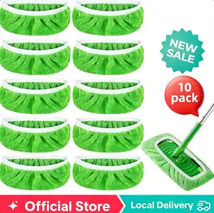 10-Pack Reusable Mop Pads Replacement Compatible with Swiffer Sweeper Mop -  Coral Fleece Washable Refills - Microfiber Dry & Wet Sweeping Cloths for Multi-Surface/Hardwood Floor Cleaning
