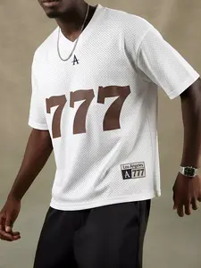 Los Angeles 777 Print Mesh V Neck T Shirt Men, Y2K Lucky 777 Graphic Oversized Basketball Jersey, White Breathable Mesh Streetwear Top, For Daily Wear, Workout, Street Style, Summer Outfits, Men's Casual Fashion #springsaledeals2026 #summeroutfits #tiktok