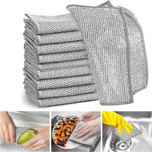 10/20Pcs Scratchless Metal Wire Dishwashing Cloth, Newly Upgraded Double-layer Dishwashing Cloth, Versatile for Both Dry and Wet Use, Steel Wool Cleaning Cloth, Kitchen, Tableware, Sink Cleaning Anti Scratch, Washable and Durable