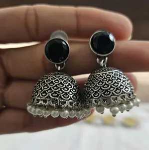 Black Stone Oxidized Jhumka