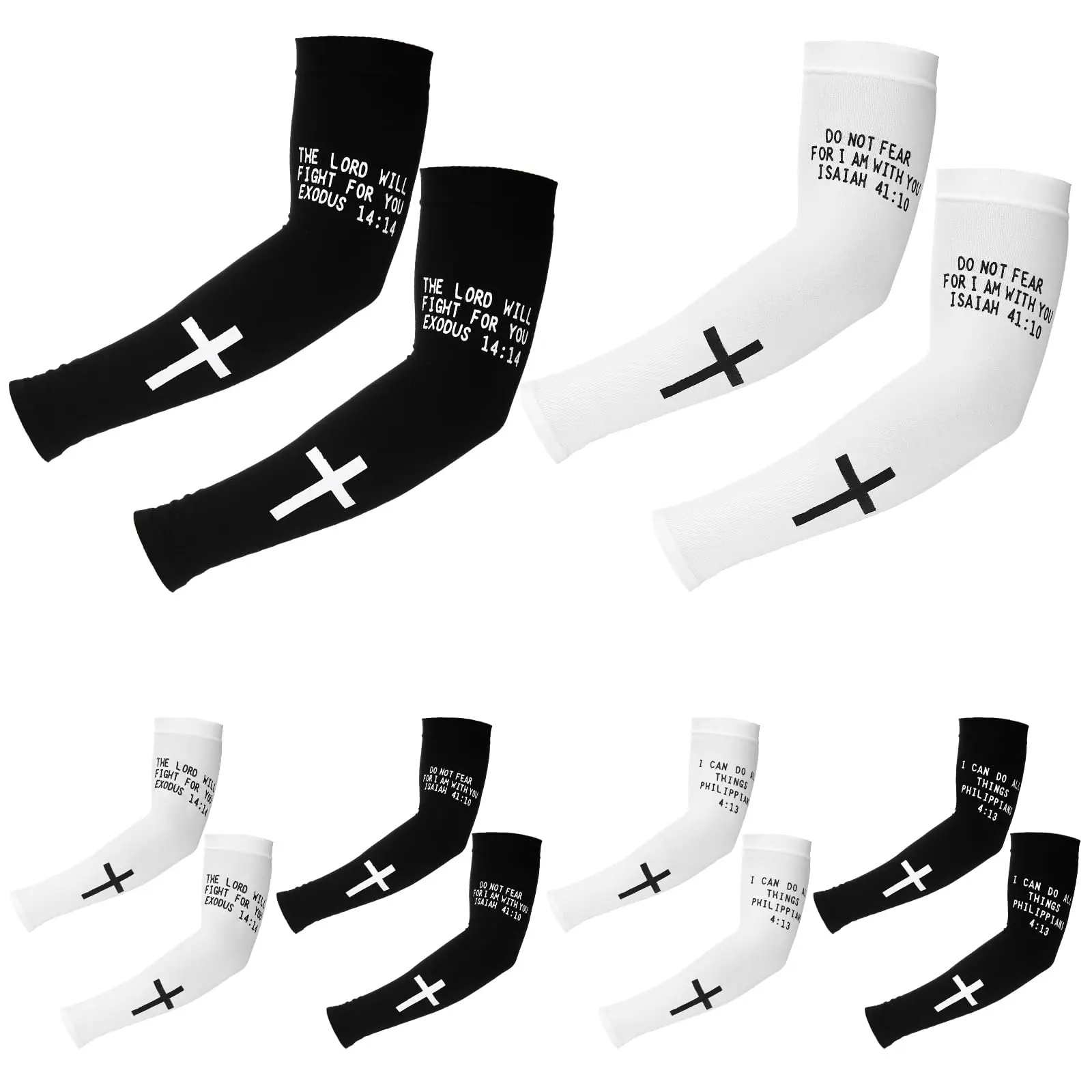 6/10Pairs Summer Cross Arm Sleeve Christian Cooling Arm Sleeves Bible Verses Arm Sleeves American Flag Arm Sleeve for Men Women Youth Football Baseball Basketball Running Outdoor Sports Protection Arms Independence Day Gift