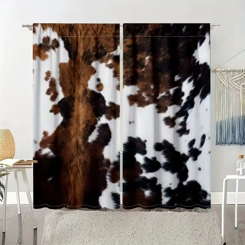 Country Farmhouse Curtains Set, Home Decorative Curtain, Home Decoration Curtain, & Cowhide Print Design, Half-Transparent Privacy Protection for Bedroom/living Room Decor, Curtain Replacement