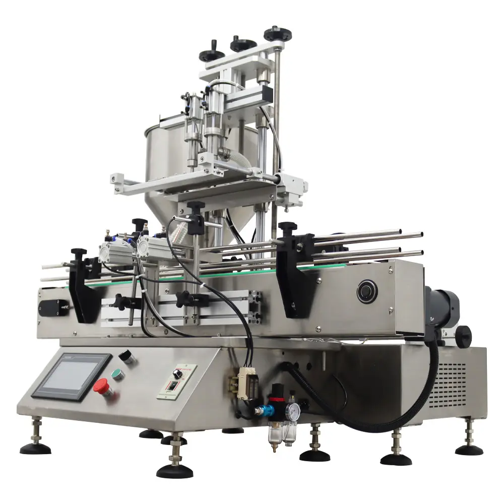 YOKOMA Desktop Fully Automatic Paste Filling Machine Double Head 100-1000ml for Sauces Honey Jam Syrup with Conveyor Belt