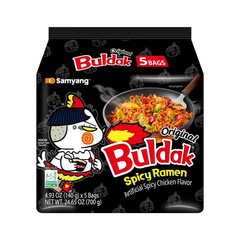 Samyang Buldak Spicy Ramen – Hot Chicken Korean Stir-Fried Instant Noodles, Original Flavor, 1 Bag with 5 Packs