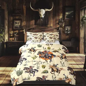 Cowboy Horse Comforter Set 7 Pieces,Western Animals Boys Adults Kids Bed Set,Watercolor Cactus Tropical Plants Bedding