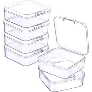 Jetec 6 Pieces Mini Plastic Clear Beads Storage Containers Box for Collecting Small Items, Beads, Jewelry, Business Cards, Game Pieces, Crafts (2.1 x 2.1 x 0.8 Inch)