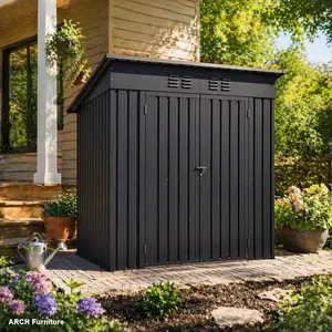 6x4 ft Galvanized Steel Durable Garden Shed - Heavy Duty Metal Shed with All-Weather Weatherproof Design, Steel Panels, Padlocked Door, Punched Vents, Multi-Use for Garden, Backyard, Garden Sheds