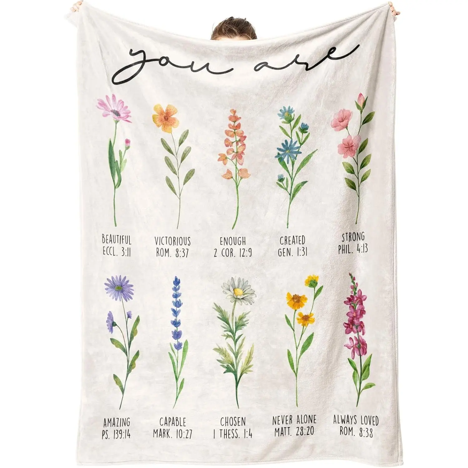 Christian Floral Inspirational Throw Blanket, Religious Faith Message on Soft Flannel for Prayer Chairs and Quiet Bedrooms, Gift for Women, Mom Sister Friend or Daughter, Baptism Keepsake, Daily Devotion and Peaceful Reflection