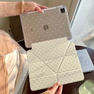 Navy Polka Dot Soft Wind Protective iPad Case Cover, Transparent Back Panel Anti-Drop Anti-Fingerprint, Fits 10/9/8/7 Gen, Air/10.9/11 Inch, Daily Commute Protector Accessories