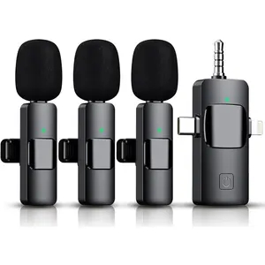 3 in 1 Wireless Lavalier Microphone For iPhone,iPad,Android,Camera, 12-Hour Battery, mini Noise Reduction Recording Mic 2.4G Ultra-Low Delay, Microphone For Vlog/TikTok/YouTube Live Stream( 3 Mic)