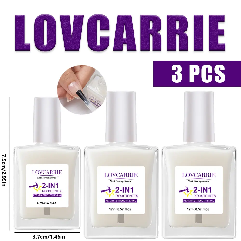LOVCARRIE 2-IN1 RESISTENTES-T80 Keratin Nail Strengthener 17ml, Milky White Nail Hardener for Thin Brittle Peeling Nails, Glossy Repair Base Coat Daily Manicure Care
