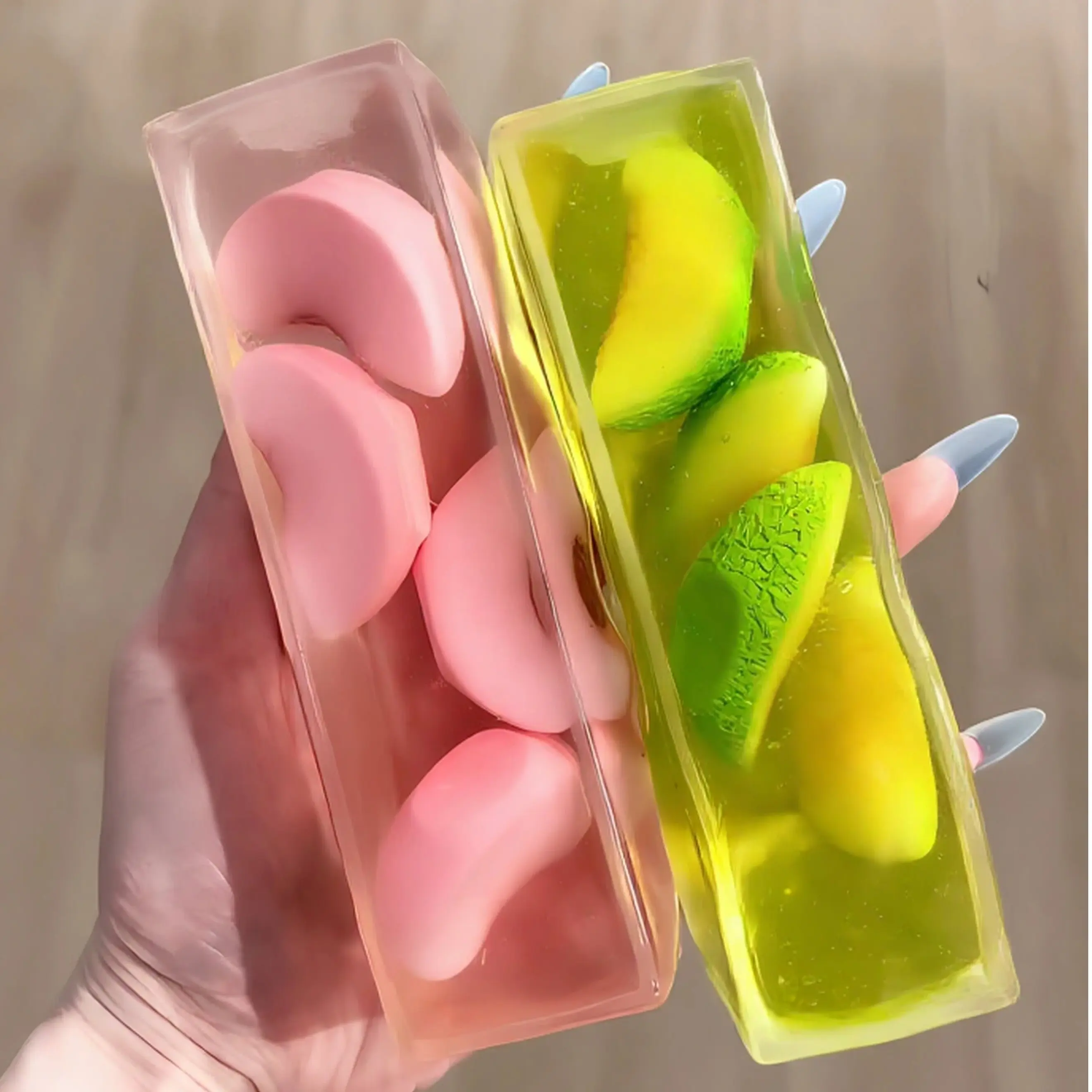 Fruit-shaped jelly stress-relief toys (peach, watermelon, and cantaloupe styles)—made from soft TPR material with a comfortable feel. An ideal birthday or holiday gift for fans of stress-relief toys.
