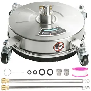 14" Pressure Washer Surface Cleaner, Stainless Steel Cleaning Attachment with 4 Wheels for Patio, Deck & Driveway