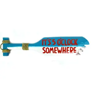 Hand Carved Tiki Bar It's 5 O'Clock Somewhere Wooden Paddle Oar Wall Decor