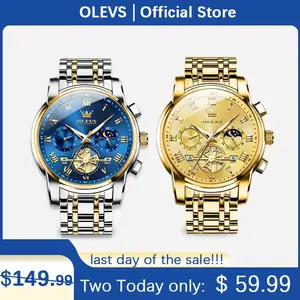 【Store Anniversary Offer】OLEVS Men's Luxury Dress Watch, trendy choice class watch, Waterproof Luminous Date, Men's Stainless Steel Moon Phase Watch, Daily Business Watch