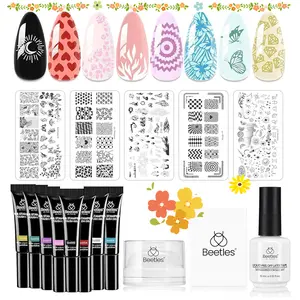 Beetles Nail Stamp Gel Polish French Tip Nail Stamp Kit with Stamper Gel Polish, Nail Stamping Templates, Scrapers, Liquid Latex & Short Silicone Stamper Gift for Women Manicure Stee #TikTokShopBacktoSchool