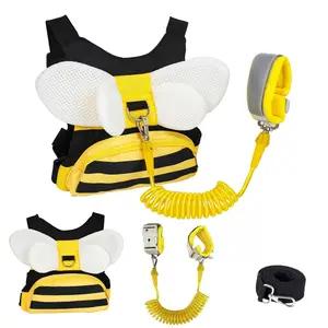 3-in-1 Toddler Safety Harness Backpack with Anti-Lost Wrist Link, Adjustable Leash & Locking Strap for Kids – Yellow Bee