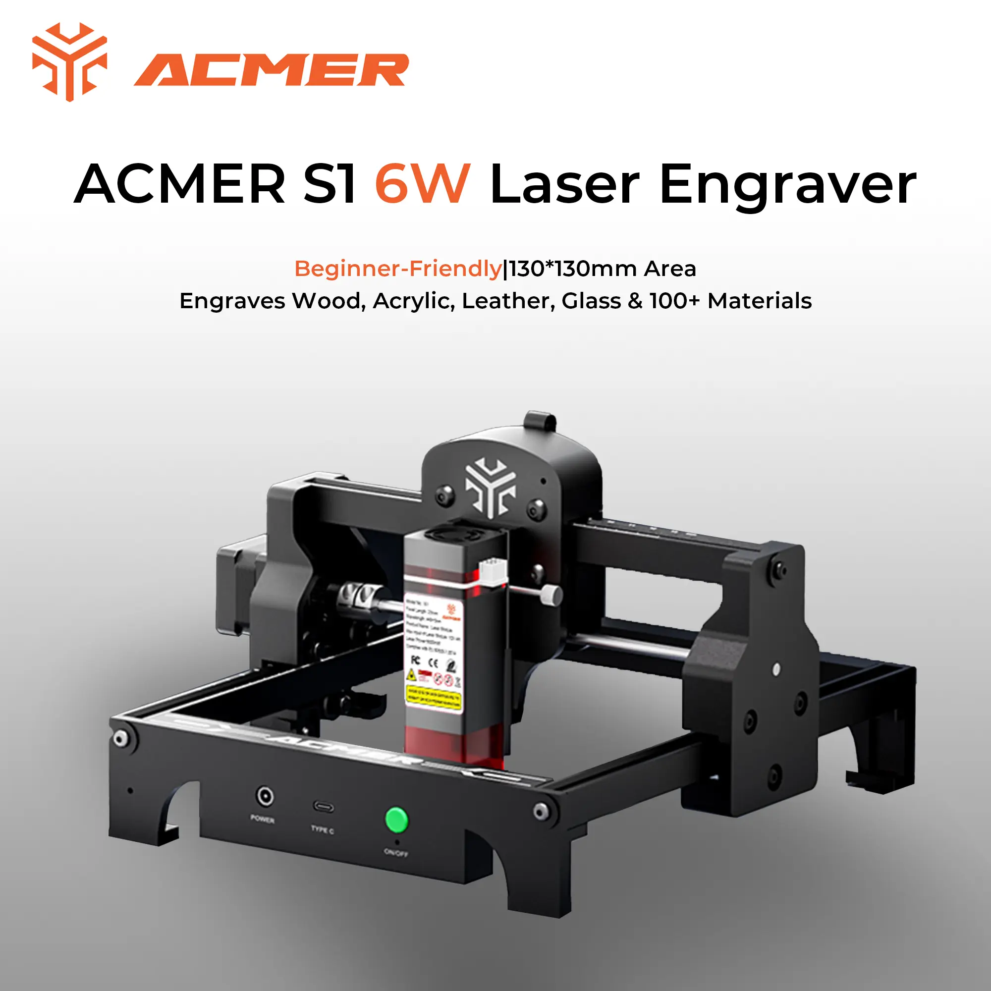ACMER S1 6W All-in-1 Laser Engraver & Cutter Tool - 10000mm/min Speed, High Precision, Cuts Wood & Leather, Acrylic, Ceramic - Office 3D Printing Supplies Festive Decor Maker Power Tool, Home