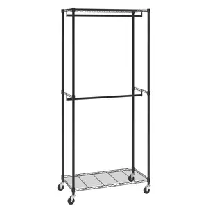 VEVOR Heavy Duty Clothes Rack, TikTokShopBlackFriday, Double Hanging Rods Clothing Garment Rack with Bottom and Top Storage Tier, Rolling Clothing Rack for Hanging Clothes, 1'' Diameter Thicken Steel Tube Hold Up to 300Lbs