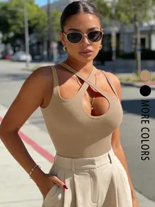 Black cross hanging neck hollowed out vest, women's pit stripe slim fit and slimming short top, spicy girl style versatile base shirt, commuting versatile