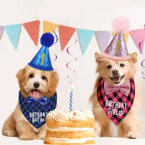 Cute Birthday Bandana Scarf & Hat Set for Pets, Ideal for Dogs Cats Rabbits, Perfect Accessory for Birthdays Weddings Festive Occasions