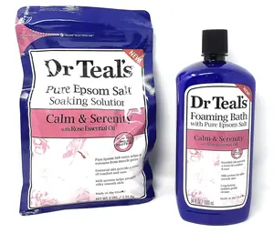 Bundle of Dr Teals Calm & Serenity with Rose Essential Oil (Made with Milk Protein): Pure Epsom Salt Soaking Solution 3 LBS & Foaming Bath 34 FL OZ