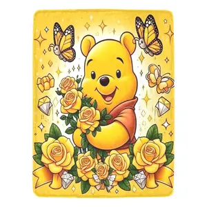 DISNEY CLASSIC Winnie the Pooh & Tigger Floral Throw Blanket - Ultra-Soft Flannel, Cartoon Print with Roses & Butterflies, All Seasons