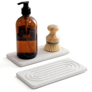 Pack of 2 Diatomite Water-Absorbing Trays, Quick-Drying Bathroom Countertop Organizers, Kitchen Sink Faucet Drying Mats, Soap Dish Dispenser Holders, Pack Of Two