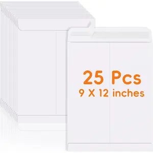 25 Pack 9 x 12 Inches Self-Seal White Manilla Catalog Mailing Envelopes for Mailing Organizing Storage Home Office Business