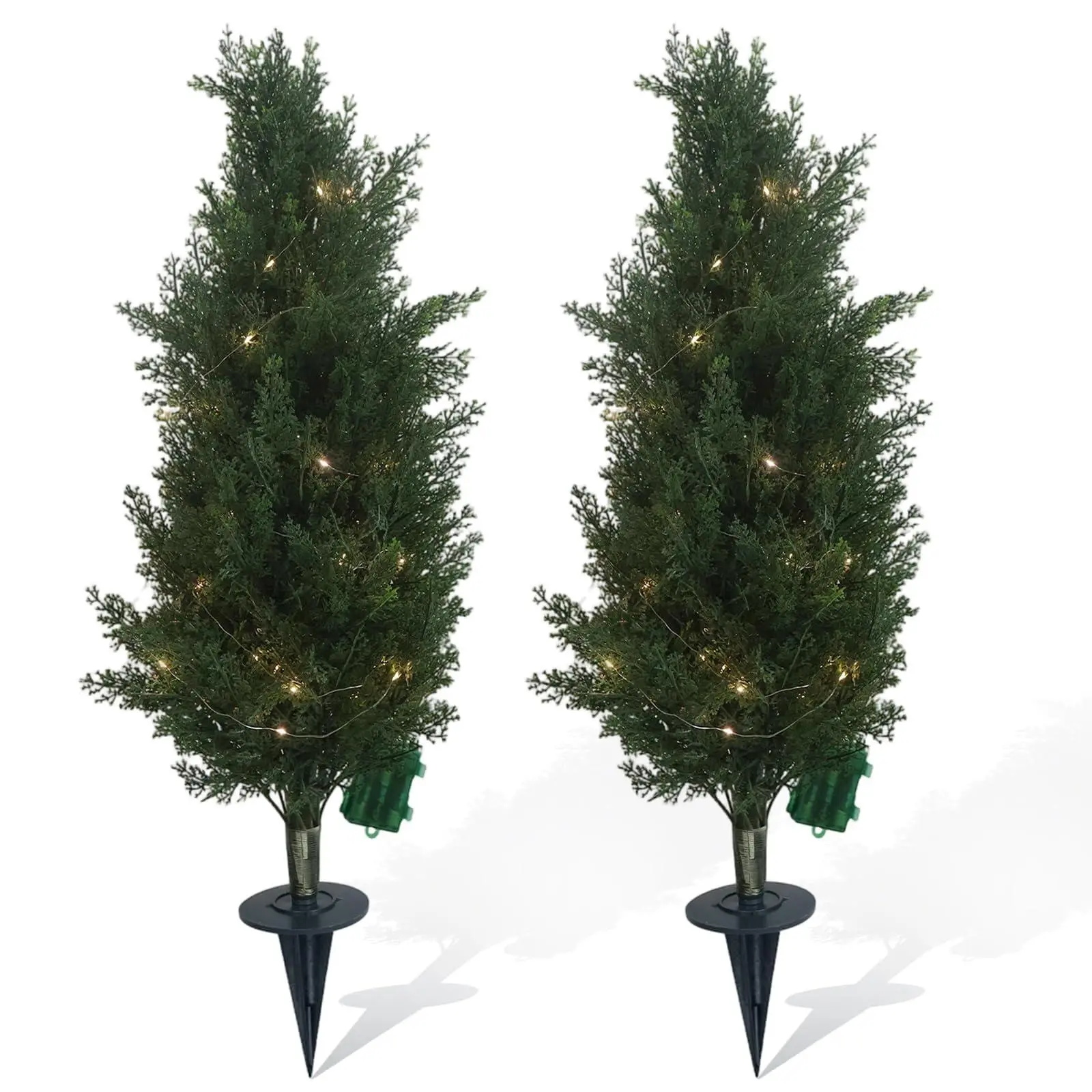 2 Pcs 70CM Outdoor UV-Resistant Artificial Cedar Topiary Trees - Faux Cypress with Pot, Decorative Gift Faux Plants for Garden Front Porch, Outdoor Planters Front Door with Light, Leaf