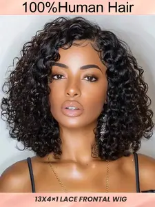 Real Hair Bob Wig 13x4x1 Deep Wave Lace Front, Short Bob Real Hair Wig for Women, Pre-Parted + Baby Hair Wavy Wig, Layered wavy wig