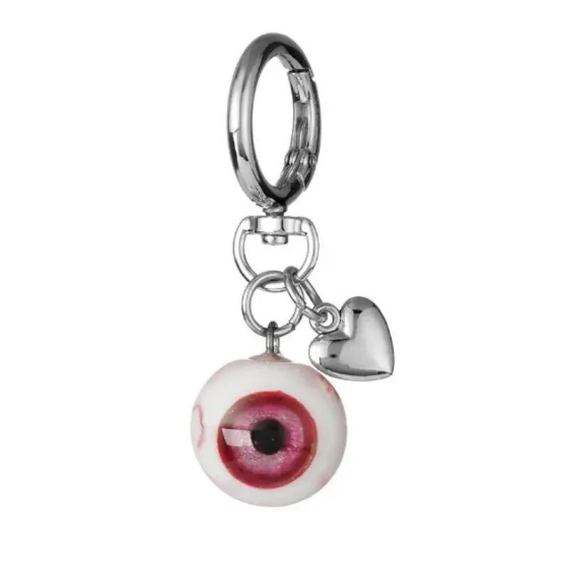 Gothic Horror Keychain with Handmade Watercolour Clay Eyeball, Small Size Heart Pendant, Unisex Bag Charm for Keys & Purse, Everyday, Party, Love, Handmade Clay Eyeball, Horror Movie Eyeball