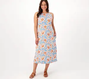 Denim & Co. Naturals Linen Blend Jersey Tall A-Line Midi Dress