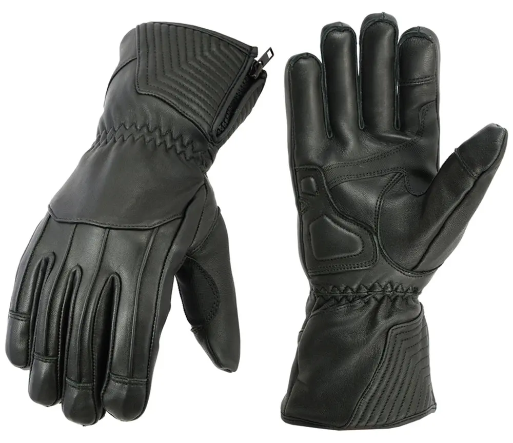 PowerDrive ColdGear Men's 1.0 – 1.1Mm Leather Heavy-Duty Waterproof Gauntlet Cuff Motorcycle Gloves with Wrist Zipper, Zipper on Wrist Area for Work Safety Use, Drum-Dyed