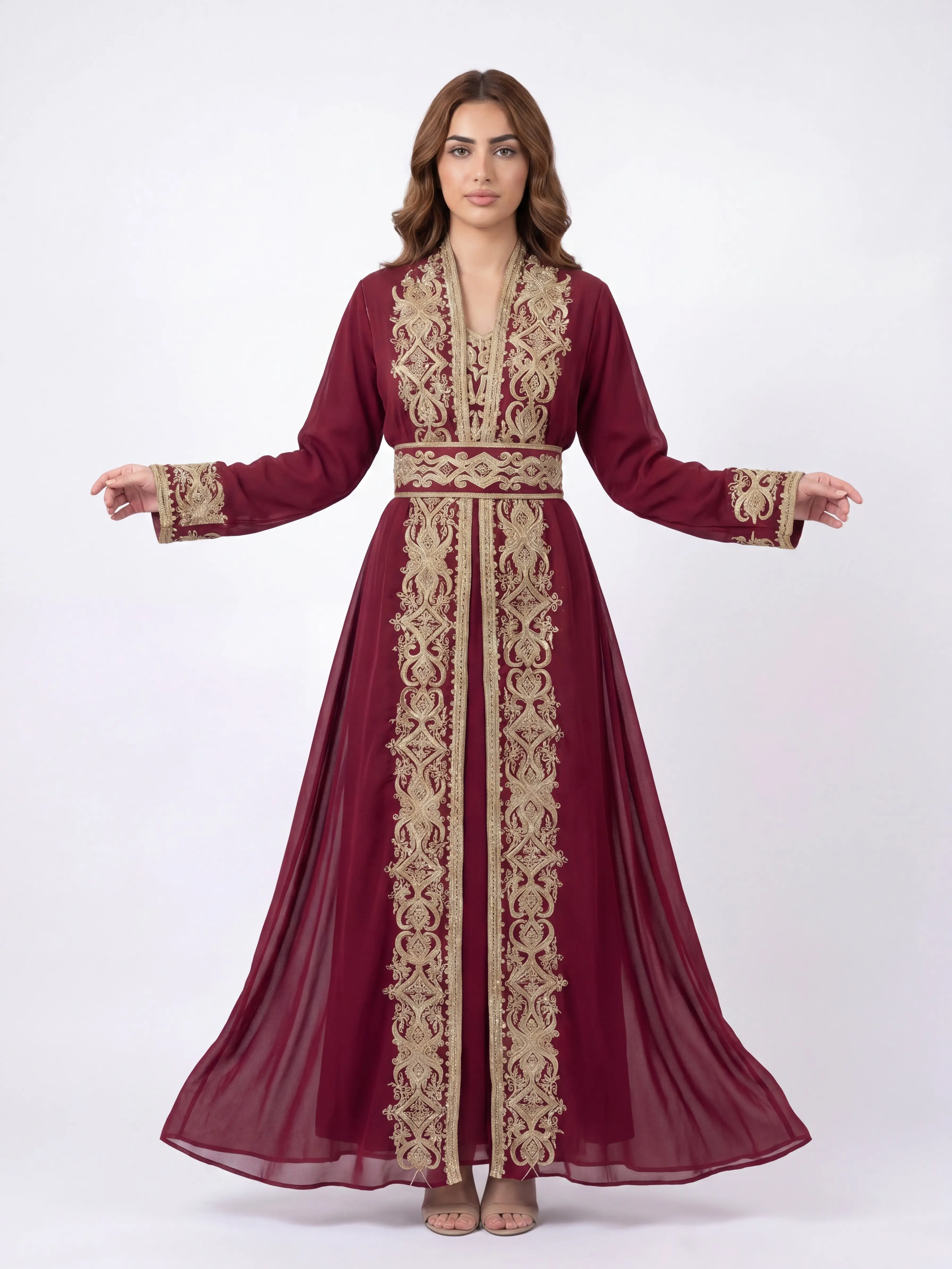Women's Embroidered Moroccan Kuftan Shams - Elegant Casual Modest Islamic Abaya Dress, Perfect for Eid, Ramadan, Gifts for Her
