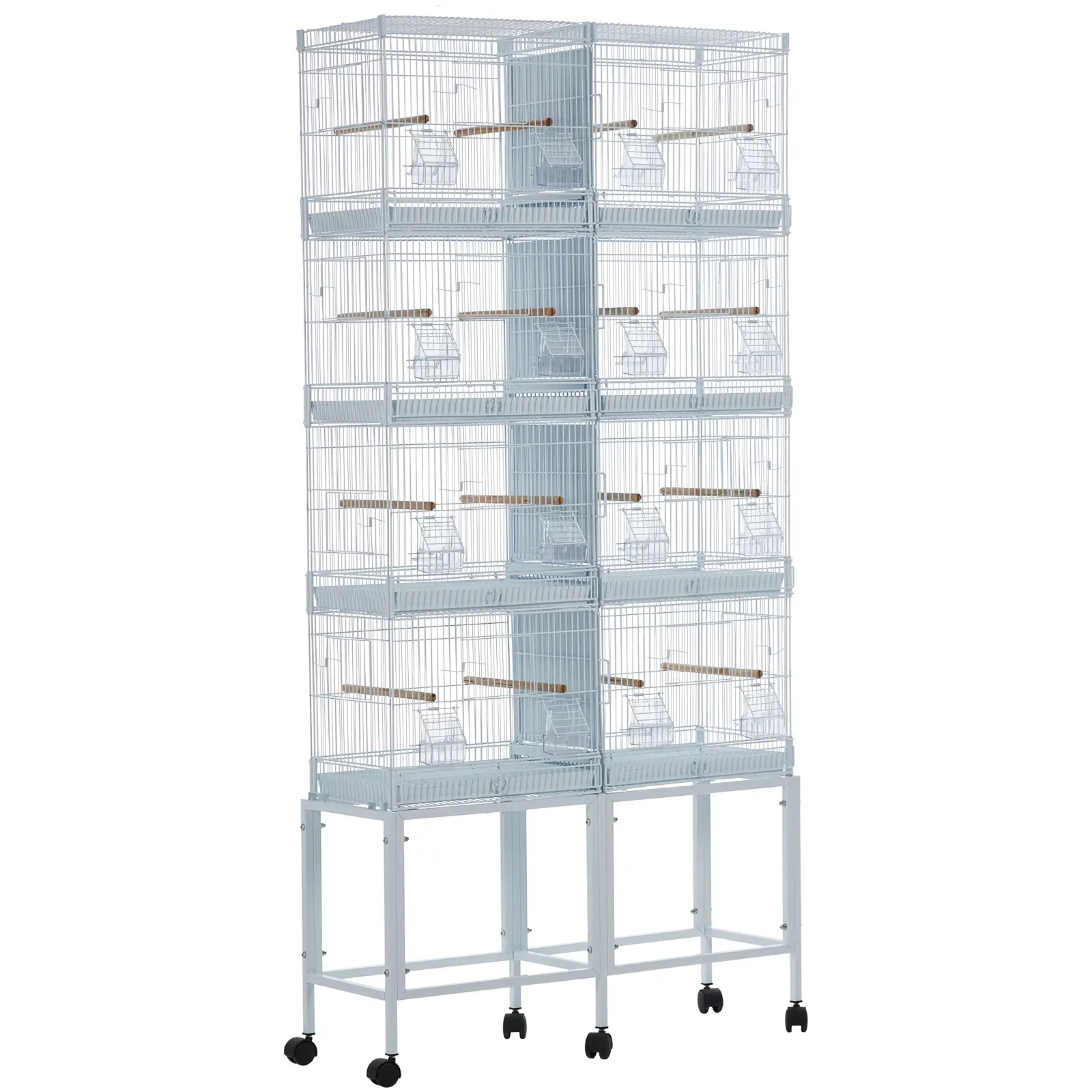 Rolling Bird Cage, Metal Standing Birdcage with Rolling Stand and Storage Shelf, Flight Cage with Side-Out Tray for Cockatiel Sun Conure Parakeet Finch Budgie Lovebird Canary, White, Metal Frame, Mobile Stand, Slide-Out Tray