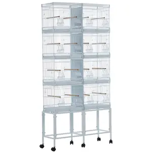 Rolling Bird Cage, Metal Standing Birdcage with Rolling Stand and Storage Shelf, Flight Cage with Side-Out Tray for Cockatiel Sun Conure Parakeet Finch Budgie Lovebird Canary, White