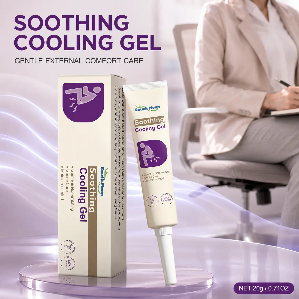 Soothing Cooling Gel 20g, Gentle External Skin Comfort Care with Precision Applicator Tip, Cooling Daily Care Formula for Adults