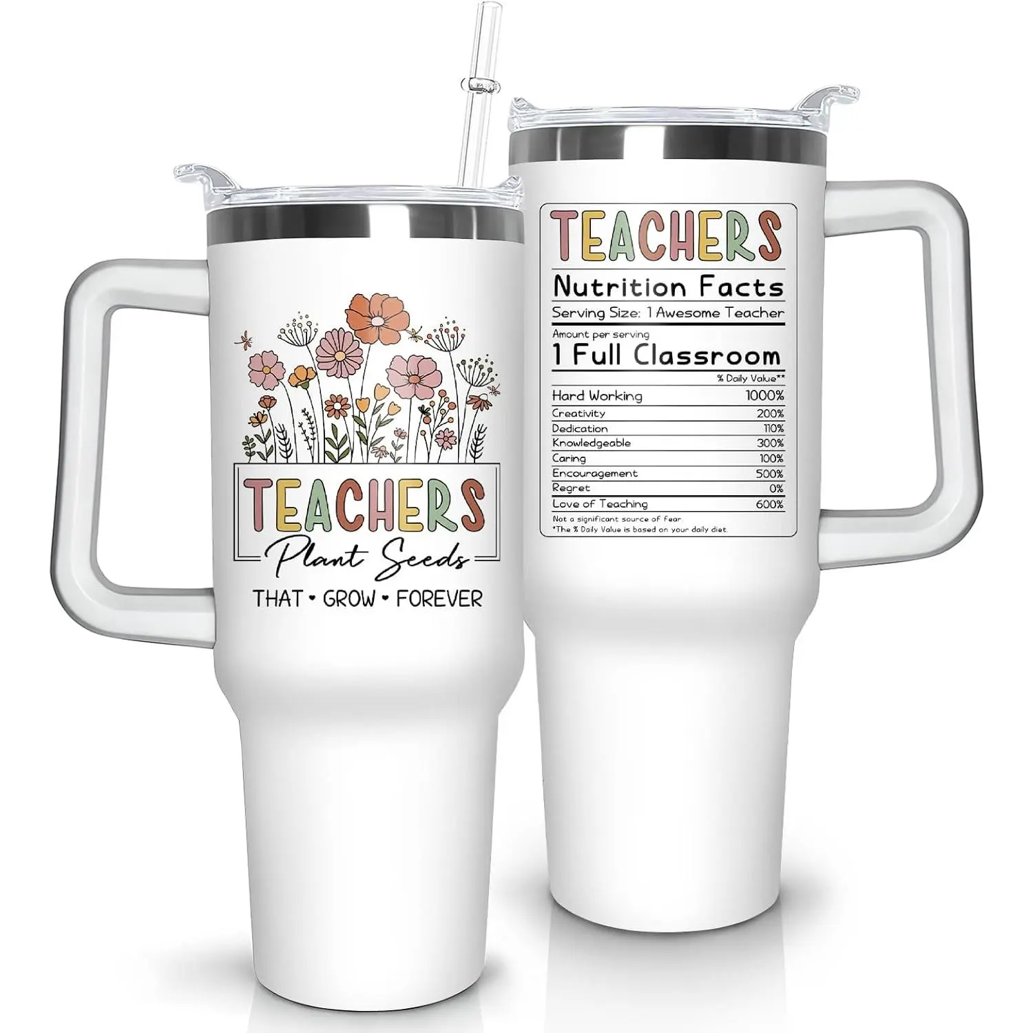 40oz Double Wall Insulated Stainless Steel Butterfly Flask - Novelty Leak-Proof Vacuum Tumbler with Flower Print, Handle, Lid, Straw, Preservation Function, Portable Stylish Travel Coffee Mug, Thanksgiving Gifts for Teachers