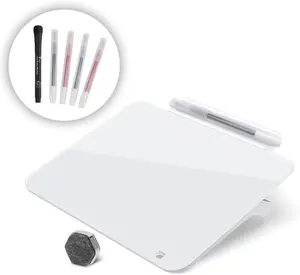 Small Glass Dry Erase Board, Desk White Board with Standing, Mini Whiteboard Easel Pad Set, Stenography Artifact for Office,  and School Supplies, 8x6 Inches, White