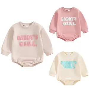 Baby Girl Sweatshirt Bubble Romper Newborn Daddys Girl Embroidery Onesie Bodysuit Long Sleeve Sweater Jumpsuit Cute Spring Warm Outfits #Springtok