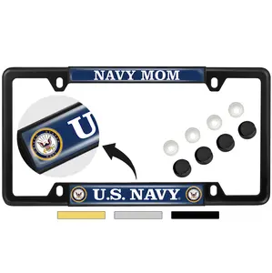 [Officially Licensed Product] - U.S. Navy Mom - Domed Custom-Made Personalized Narrow (Thin) Top 4 Hole Metal Car License Plate Frame with Free caps - 6 Variations