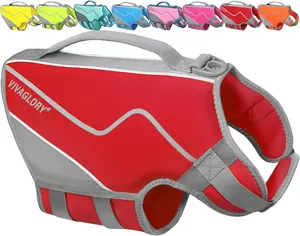 VIVAGLORY Neoprene Dog Life Vest, Dog Life Jacket for Swimming & Boating, Buoyancy & Comfort for Puppy Doggy, Swimming Vest with Handle, M, Red