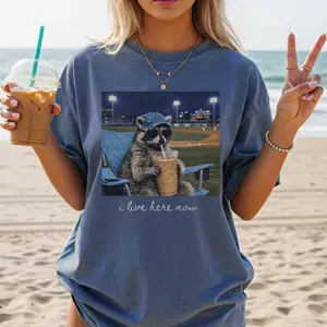 Raccoon I live Here Now Shirt, Ballpark Field Shirt Funny Game Day Shirt, Softball Mom Tee, Baseball Mama, TBall Mom Shirt, Baseball Mom Tee
