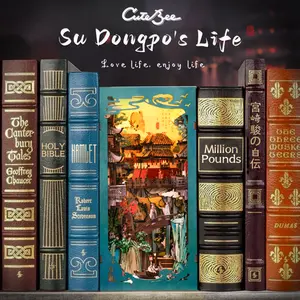 CUTEBEE DIY 3D Book Nook Kit Su Dongpo’s Life – Wooden Miniature House with LED Light, Handmade Ancient Chinese Landscape Decor | Holiday, Christmas and Black Friday Gift
