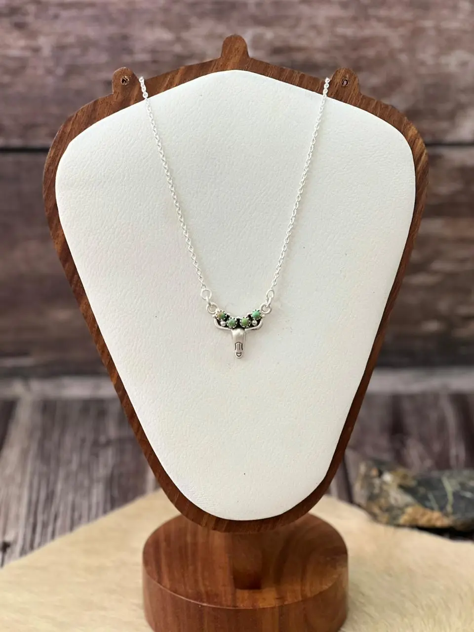 Handmade Sterling Silver Kingman Turquoise Bull Necklace "Signed Nizhoni"