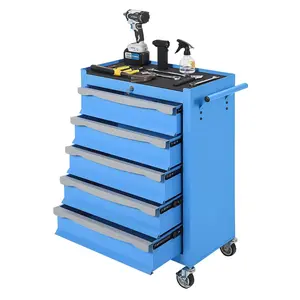 Blue 5-Drawer Rolling Tool Chest on Wheels, Heavy-Duty Cold-Rolled Steel Rolling Tool Cart with Keyed Lock, Drawer Liners, Latch System & Connectable Link Buckle, Tool Storage Cabinet for Garage Workshop