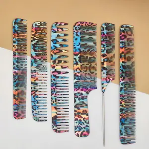 Colorful Print Hair Comb Set, 6 Counts/set Wet and Dry Hair Detangling Brush, Professional Hair Styling Comb for Salon Barber Shop, Hair Care Comb